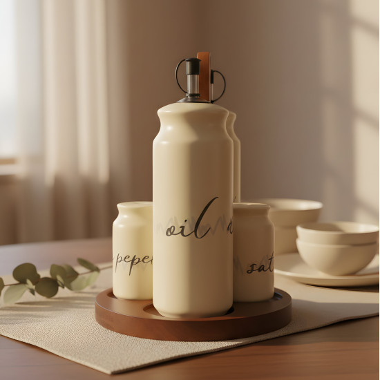 Porcelain Oil and Salt Dispenser Set / 4 Pcs